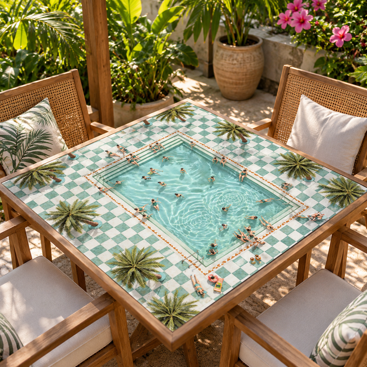 Luxury Mahjong Mat With Vibrant Swimming Pool Design, Aesthetic Game Night Table Accessory, Modern Mahjong Play Mat