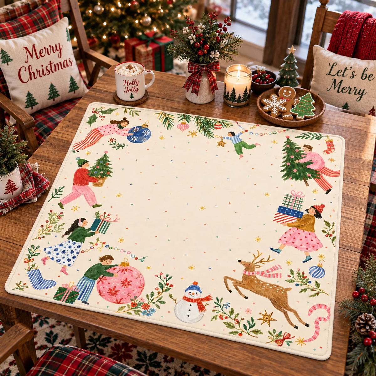 Christmas Mahjong Mat, Whimsical Holiday Mah Jongg Table Mat, Colorful Winter Game Night Decor, Mahjong Gift