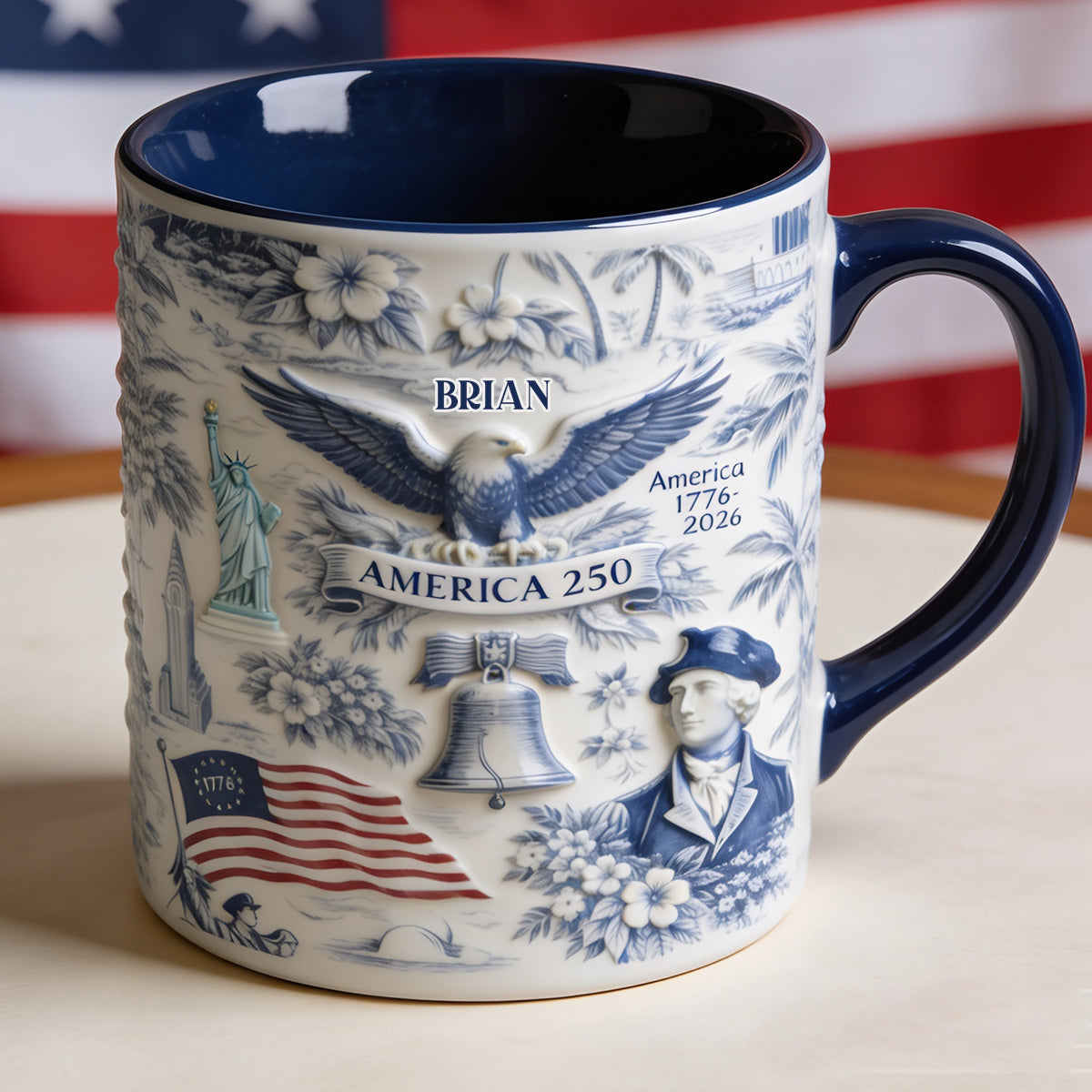 2D 250 Years of America 1776–2026 Vintage Patriotic - Personalized Independence Day/ 4th of July Accent Mug