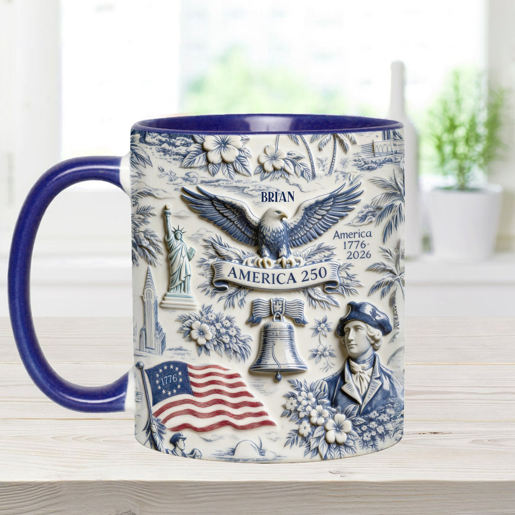 2D 250 Years of America 1776–2026 Vintage Patriotic - Personalized Independence Day/ 4th of July Accent Mug