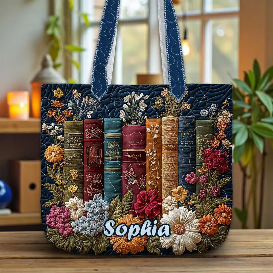 Custom Quilted Book Lover Tote Bag, Books Lover Gift, Vintage Books Quilt Handbag, Books Quilt Gift