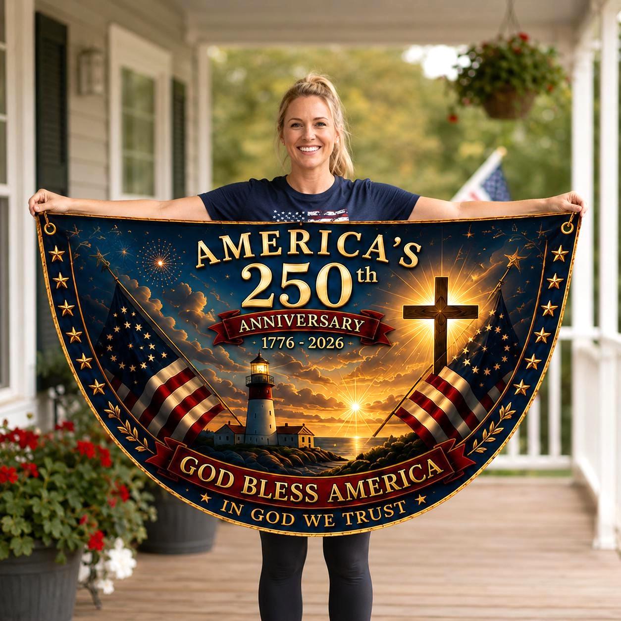USA 250th Anniversary Patriotic Bunting Banner, America 1776–2026 Semicircle Fence Flag, Christian Freedom Porch Decor