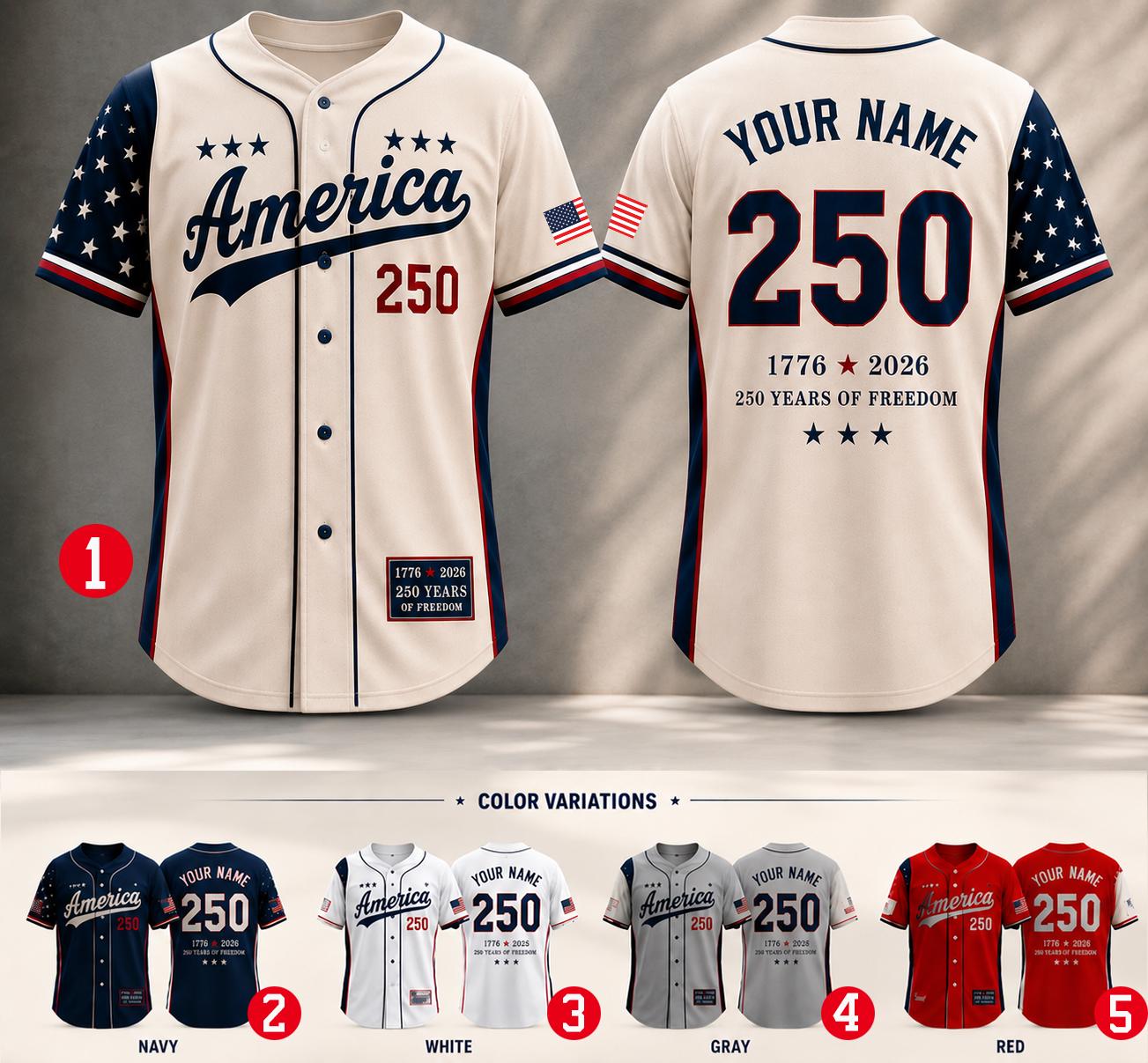 Personalized America 250 Jersey, 4th of July Baseball Shirt, USA Patriotic Jersey, Independence Day Outfit