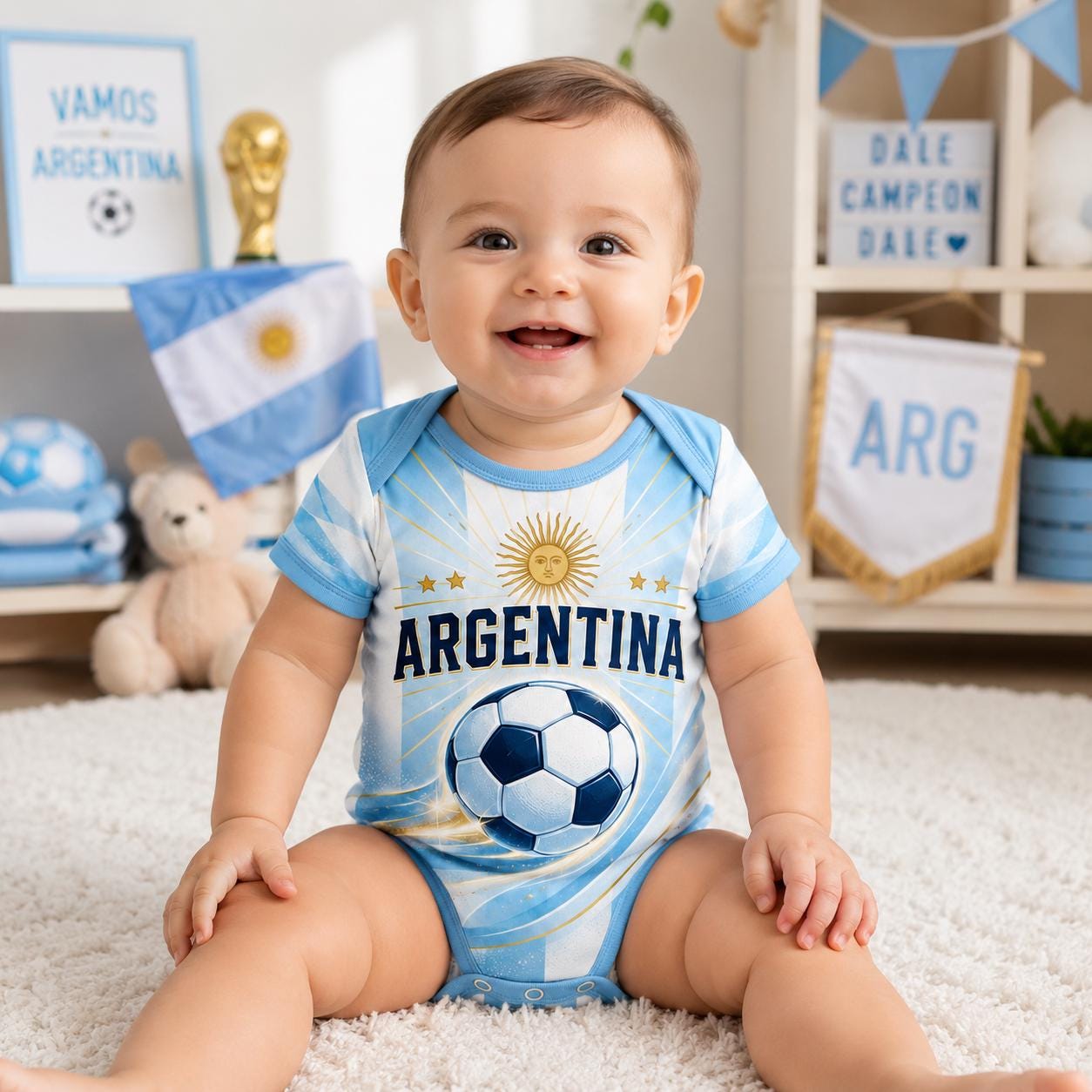 Argentina Baby Soccer Bodysuit, Personalized Football Jersey, Custom Baby Gift, Baby Shower Gift