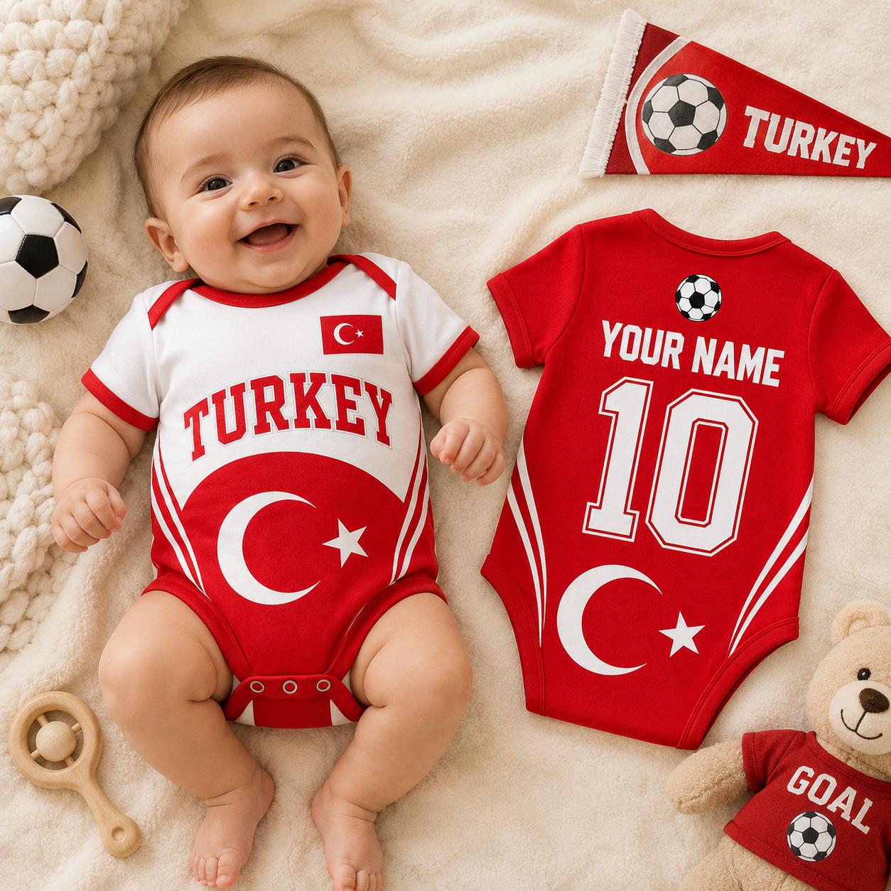 Custom Turkey Baby Bodysuit | Personalized Soccer Jersey | Infant Sports Outfit | Turkey Football Gift
