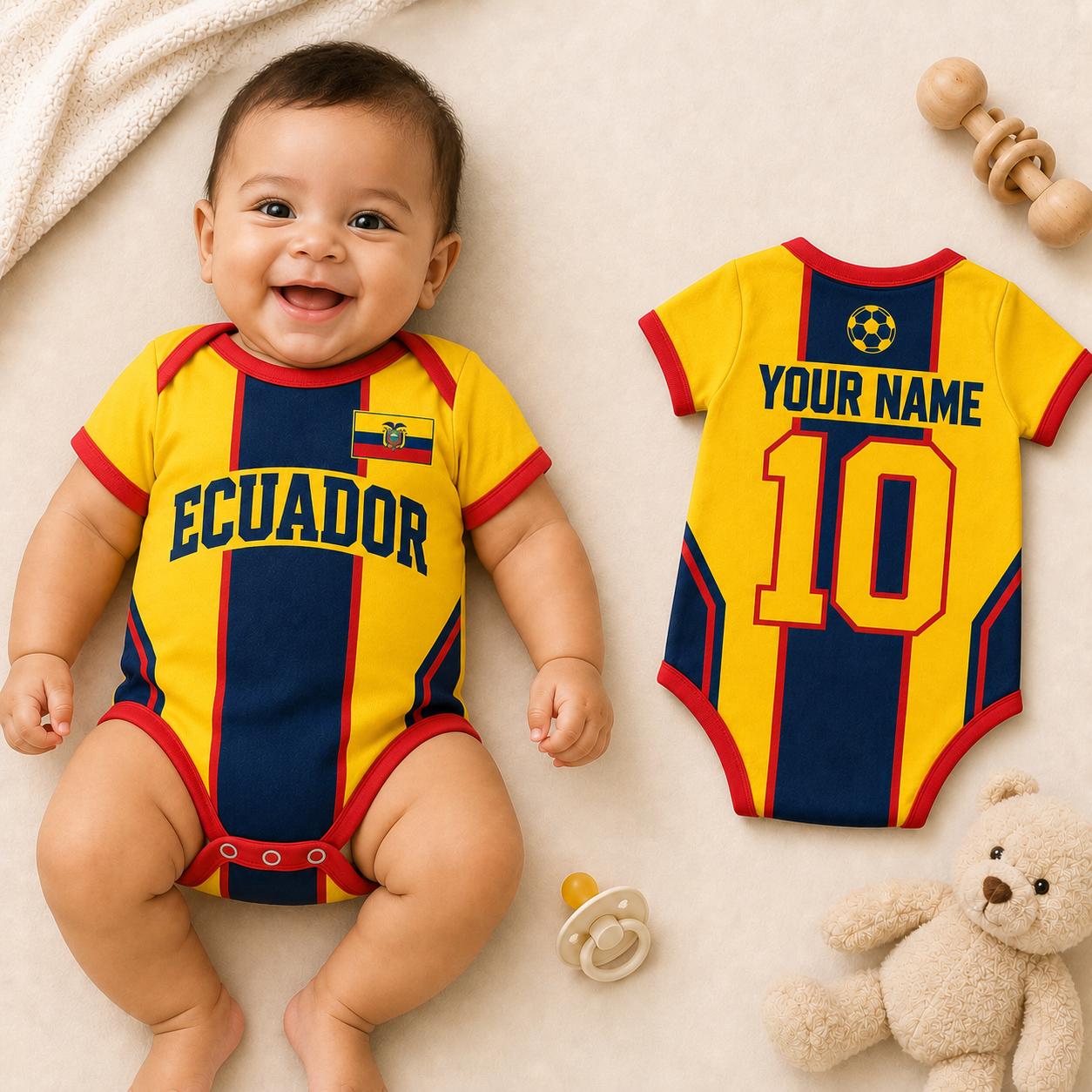 Custom Ecuador Baby Soccer Bodysuit, Personalized Ecuador Football Jersey, Ecuador Baby Gift