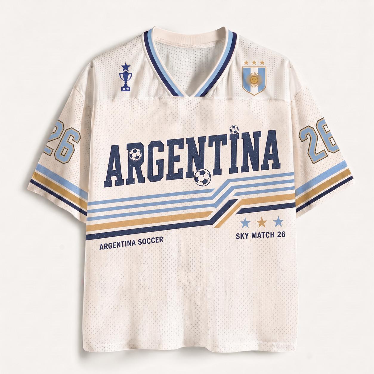 Custom Argentina Soccer Mesh Jersey, Personalized Football Shirt, WC 2026 Fan Apparel