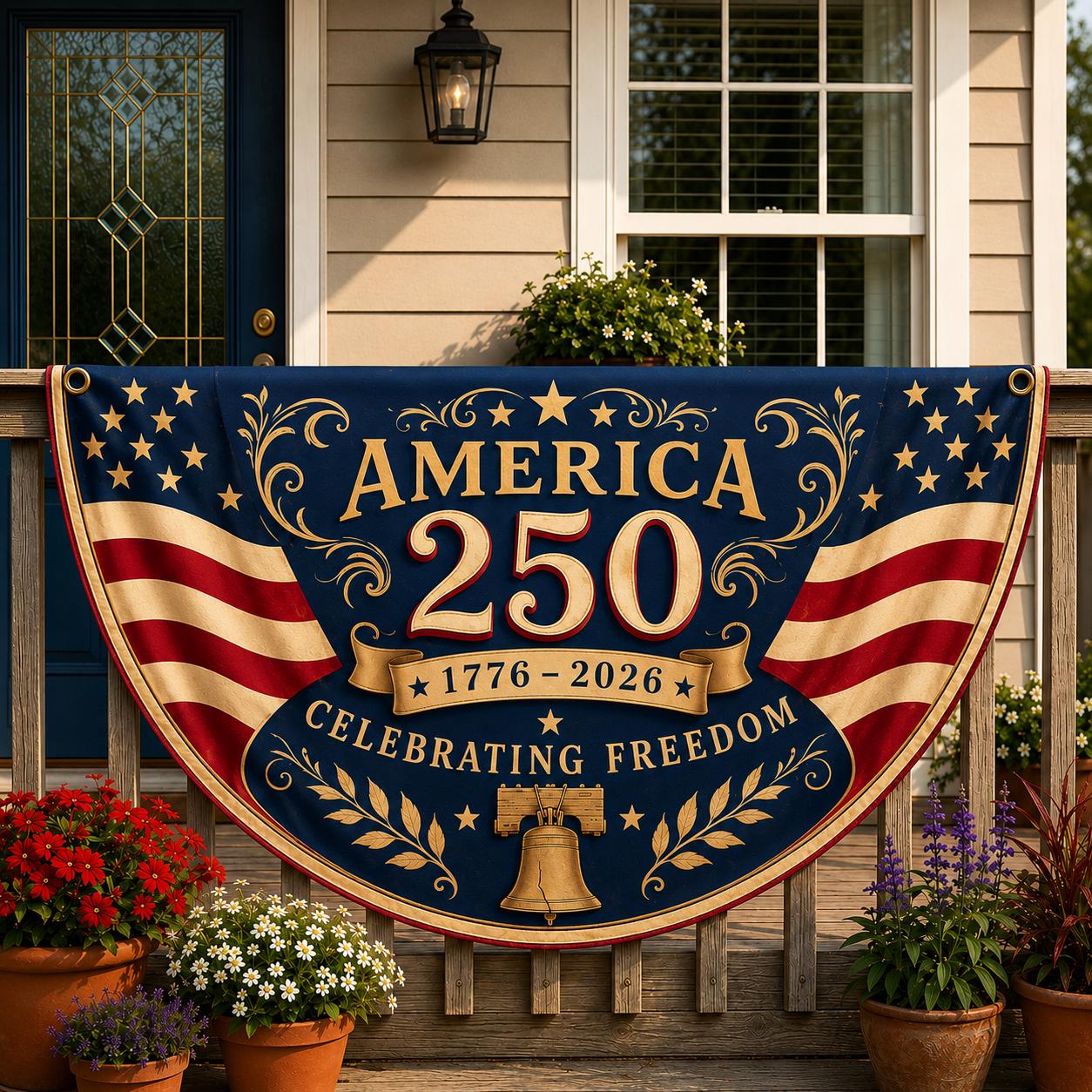 America 250th Anniversary Banner, Patriotic Porch Decor, Semicircle Bunting Flag, Fourth of July Outdoor Decor