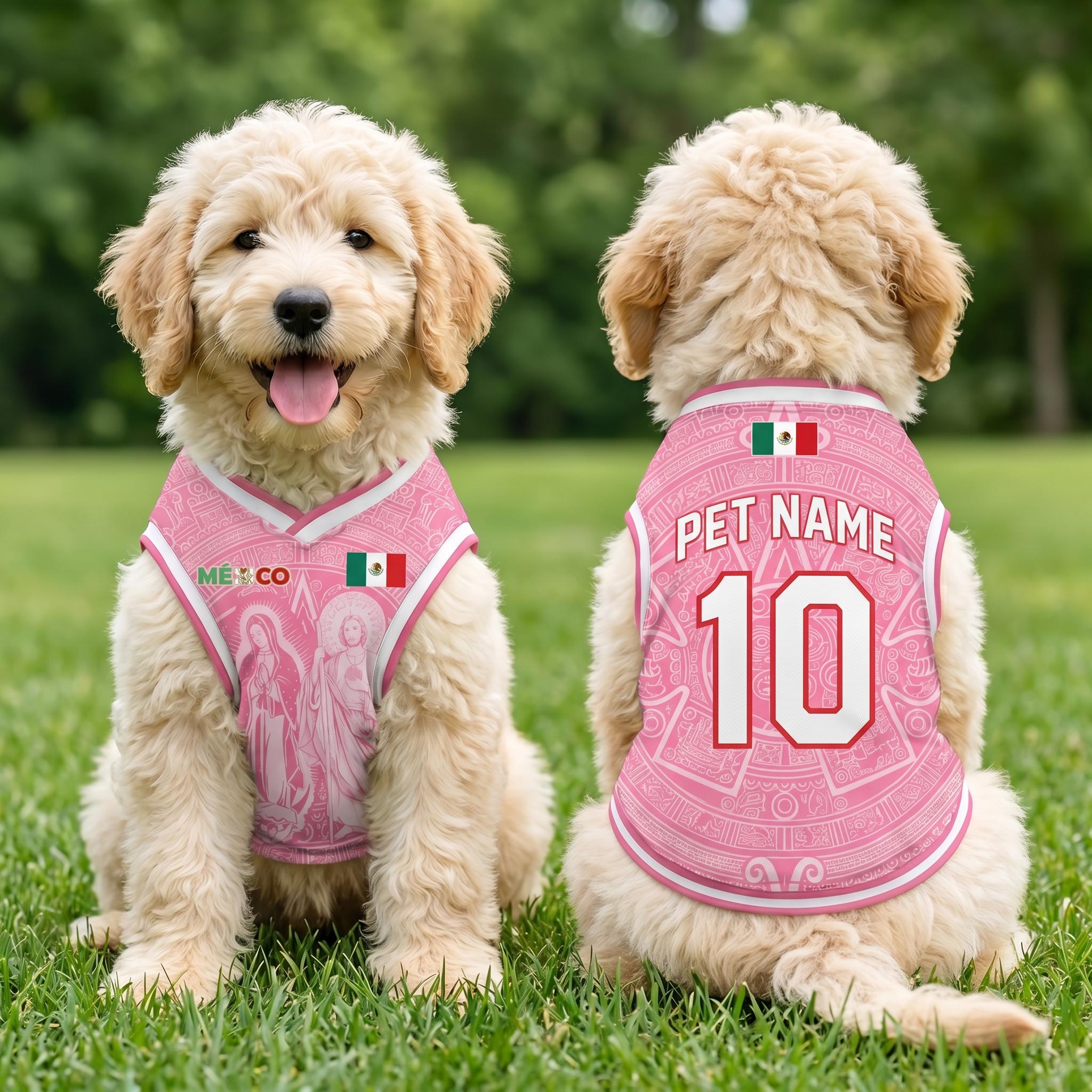 Personalized Mexico Pet Soccer Jersey, Custom Dog Cat Football Shirt, Name Number Pet Jersey