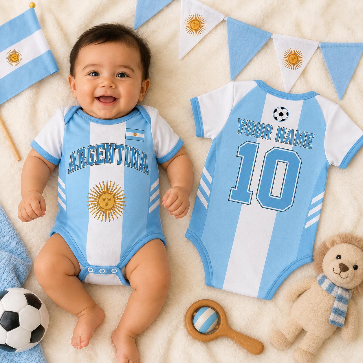 Custom Argentina Soccer Baby Suit, Personalized Argentina Football Infant Bodysuit