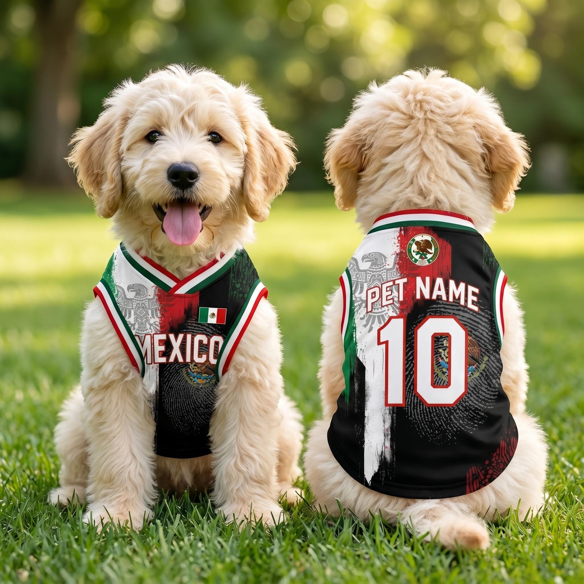 Personalized Mexico Dog Soccer Jersey, Custom Pet Football Shirt, Name Number Pet Jersey