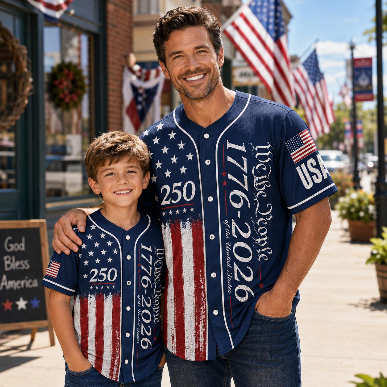 USA 250th Baseball Jersey | We The People 1776-2026 Shirt | Patriotic American Flag Men Button Up | Father's Day 4th of July Gift