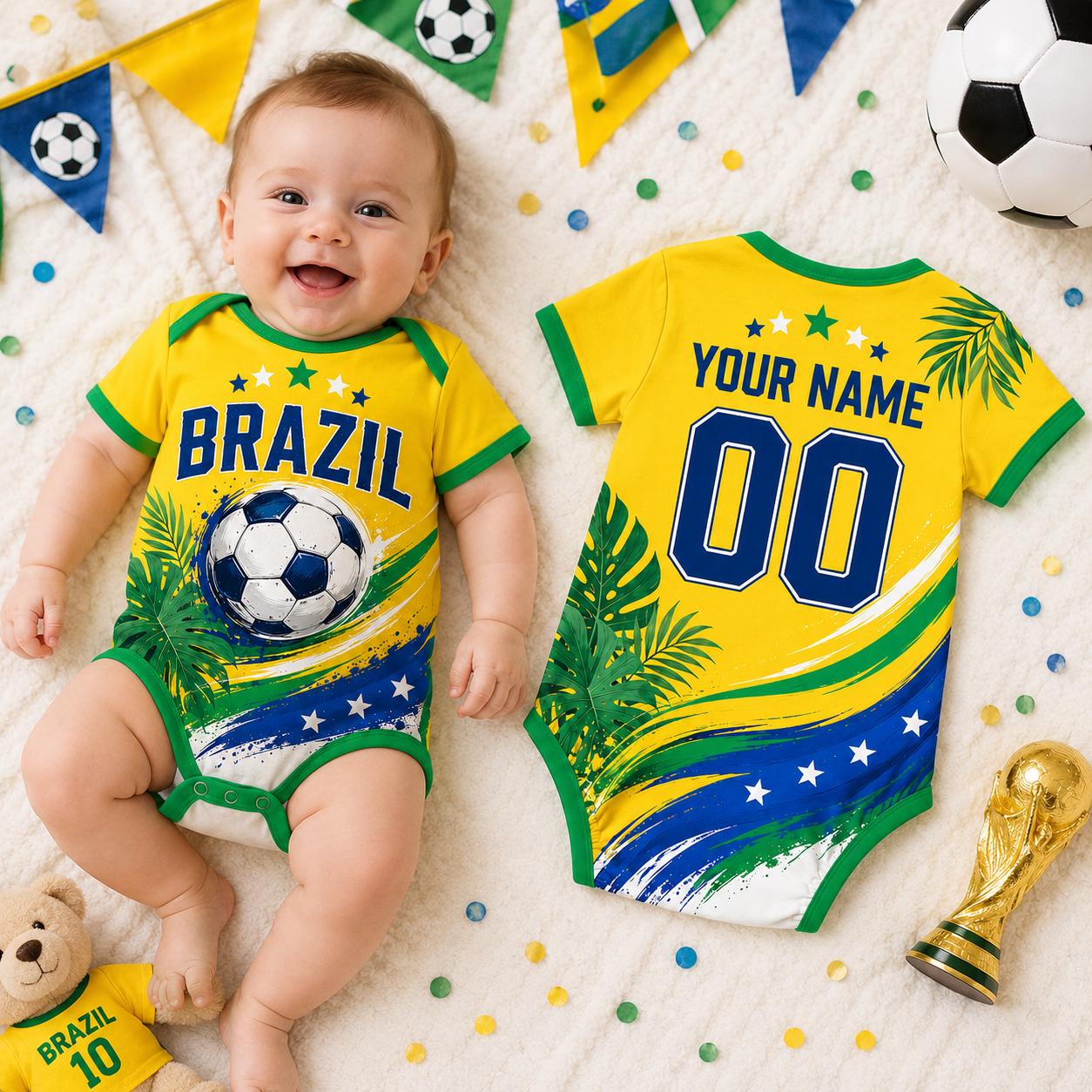 Custom Brazil Baby Soccer Bodysuit, Brazil Football Onesie, World Cup 2026 Baby Gift