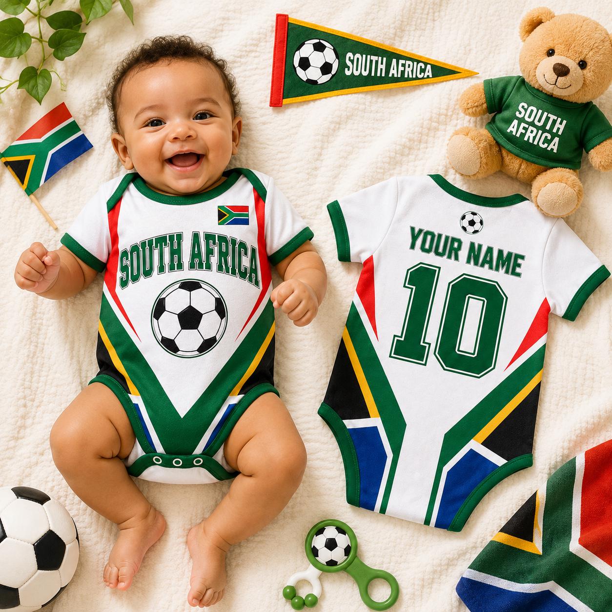 Custom South Africa Soccer Baby Onesie, Personalized South Africa Football Baby Bodysuit