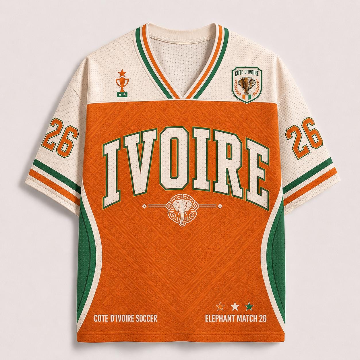 Ivory Coast Soccer Jersey, Cote d'Ivoire Football Shirt, Retro Elephant Match 26, African Fan Sports Jersey
