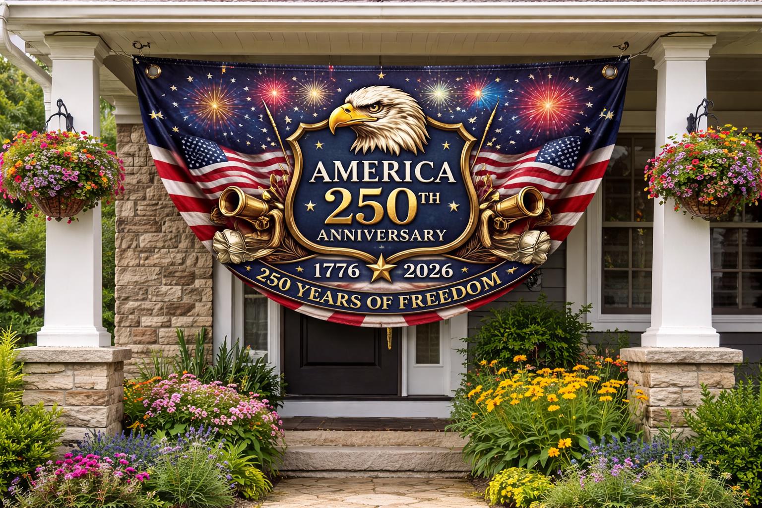 America 250th Anniversary Fan Flag, Semiquincentennial 1776-2026 Patriotic Eagle Outdoor Banner, 250 Years USA