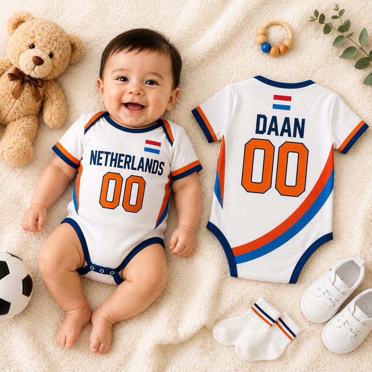 Netherlands Baby Soccer Bodysuit, Personalized Football Jersey, Custom Baby Gift, Baby Shower Gift