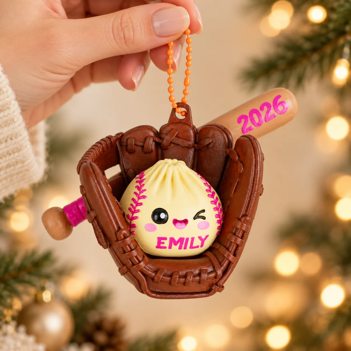 Personalized Softball Dumpling 3D Ornament – Custom Name Sports Christmas Decoration