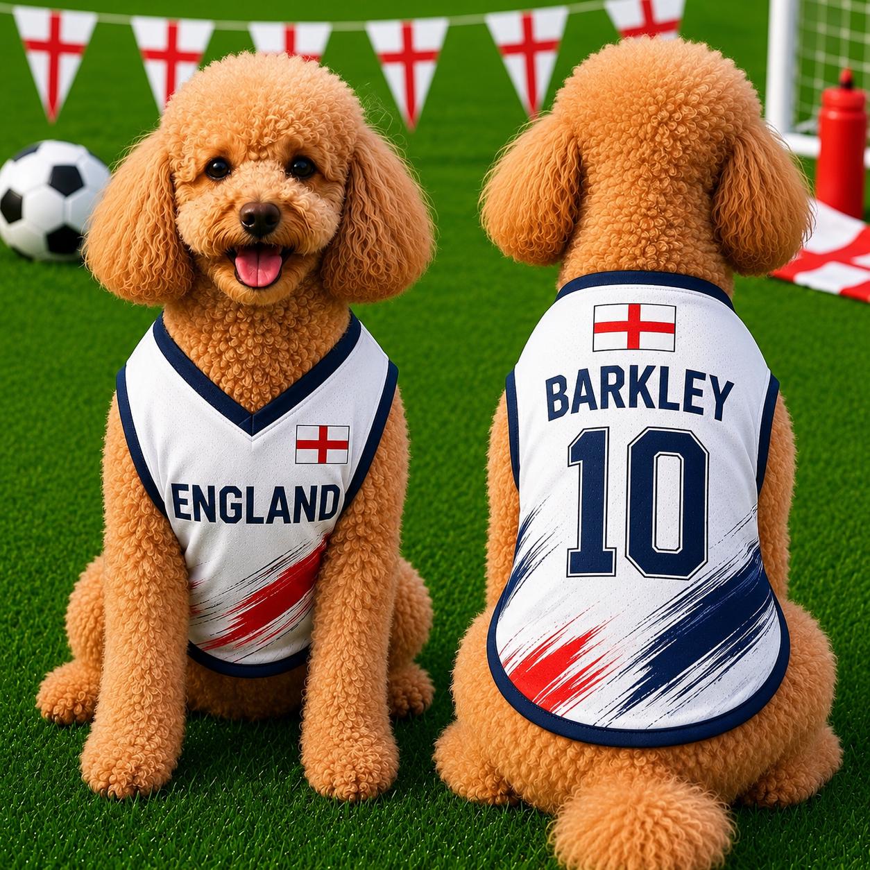 Personalized England Pet Soccer Jersey, Custom Dog Cat Football Shirt, Name Number Pet Jersey