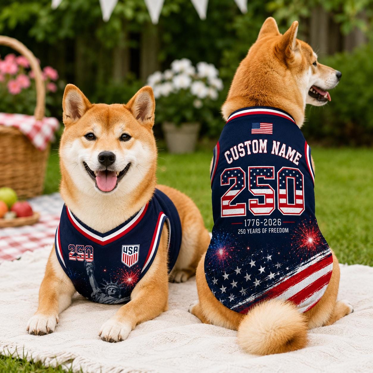 Personalized USA Pet Jersey, Custom Dog Cat Shirt, 250 Years Of Freedom Pet Apparel