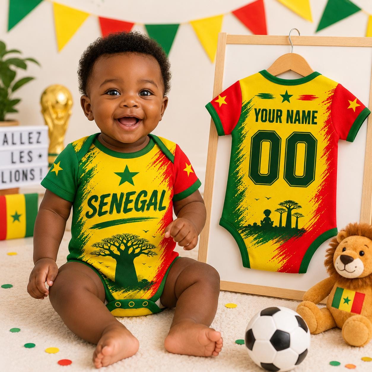 Custom Senegal Baby Bodysuit, Personalized Soccer Fan Infant Jersey, Senegal Football Baby Outfit