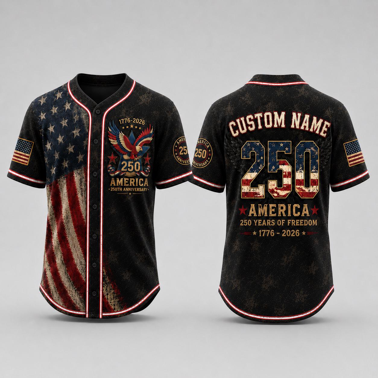 America 250th Anniversary Baseball Jersey, Custom Name USA Jersey, 1776 2026 Patriotic Shirt, 4th of July Gift, Freedom Jersey
