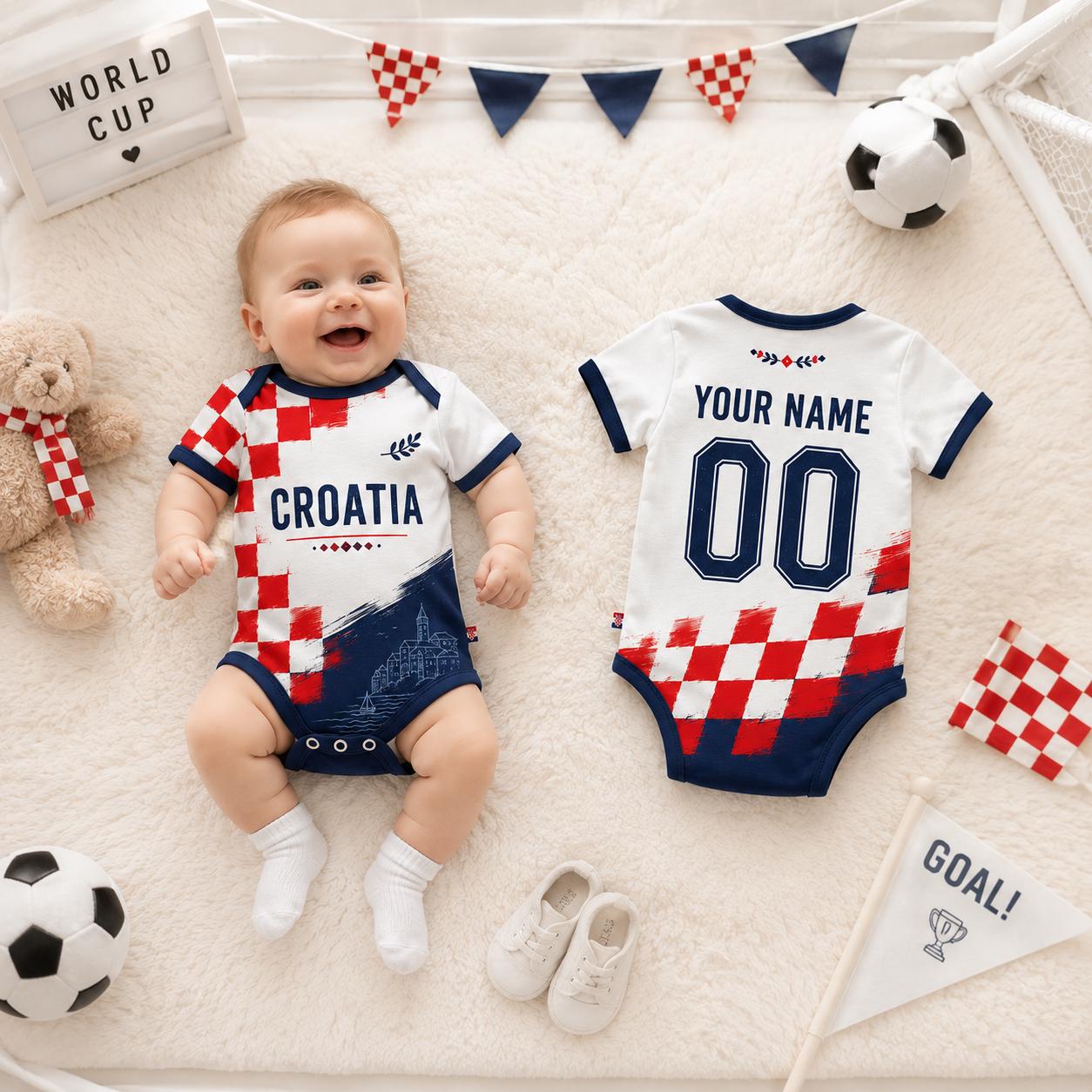 Personalized Croatia Baby Bodysuit - Custom Name Number Infant Outfit, Flag Baby Shower Gift