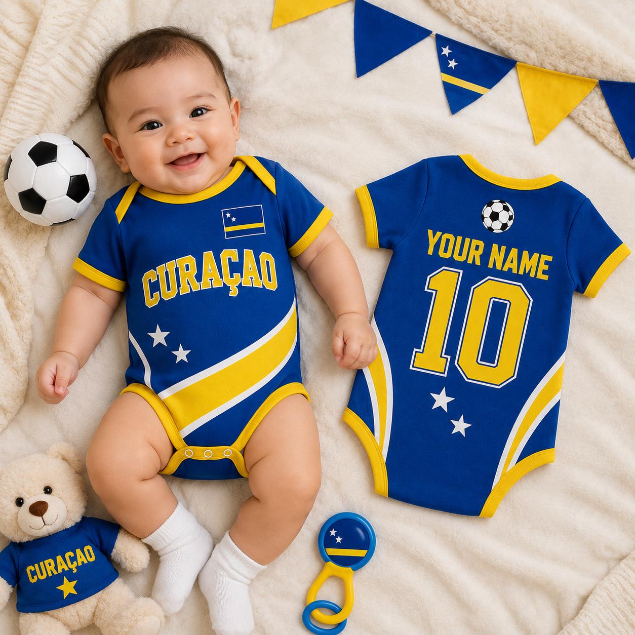Custom Curacao Soccer Baby Onesie, Personalized Curacao Football Baby Bodysuit, Newborn Sport Gift