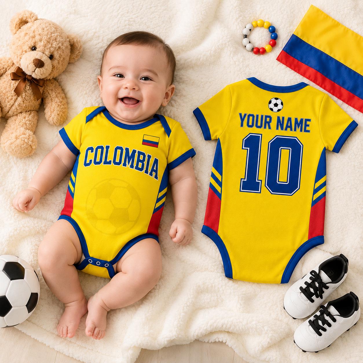 Custom Colombia Soccer Baby Onesie, Personalized Colombia Football Baby Bodysuit, Newborn Sport Gift