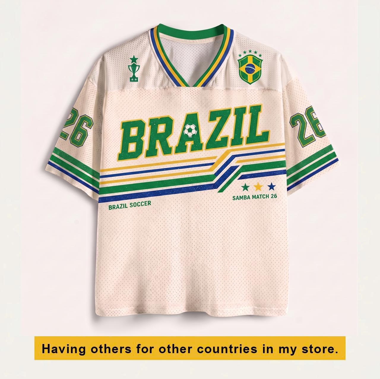 Brazil Soccer Jersey, Retro Samba Shirt, Custom Number Jersey, Brazilian Football Fan Gift