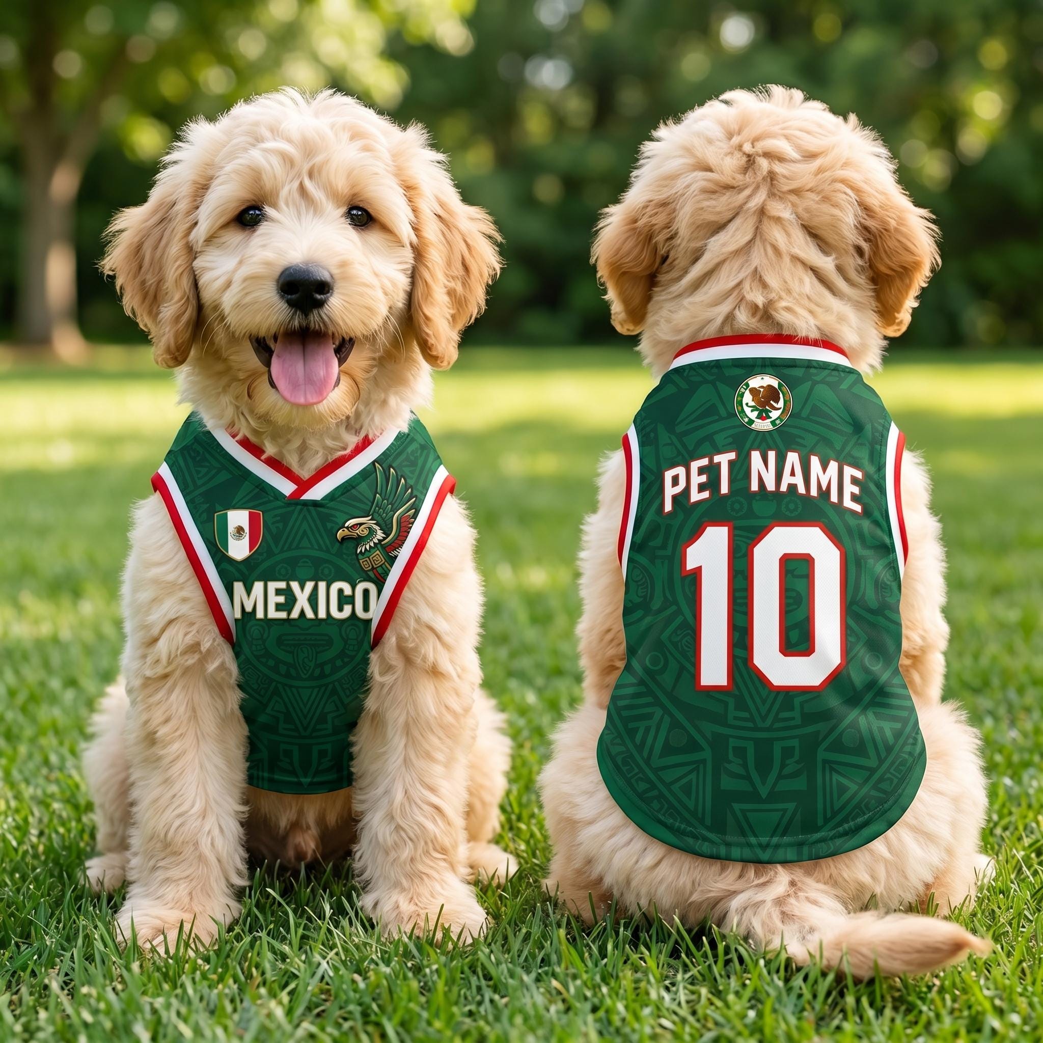 Personalized Mexico Pet Soccer Jersey, Custom Dog Cat Football Shirt,Name Number Puppy Sportswear
