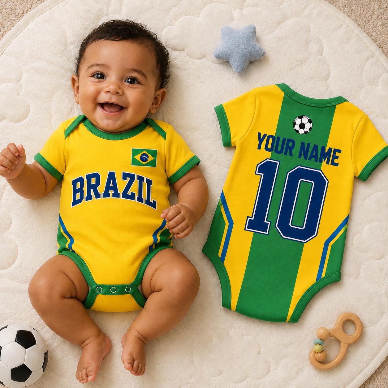 Personalized Brazil Baby Bodysuit, Brazil Soccer Jersey, Infant Football Outfit, Baby Shower Gift