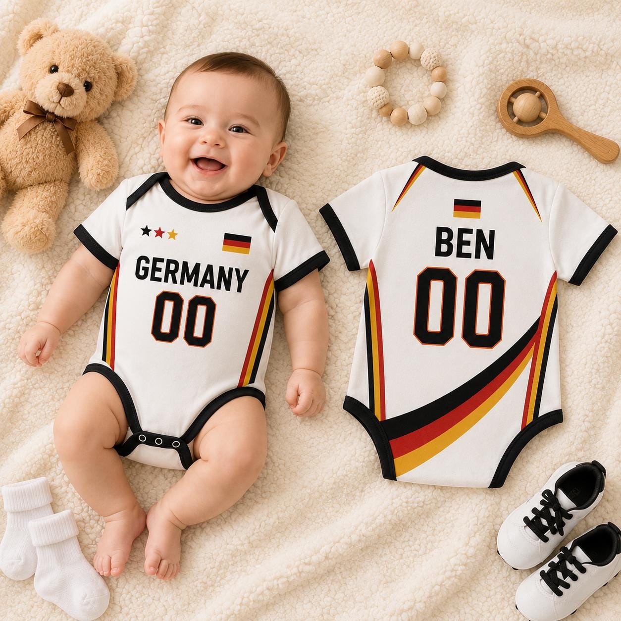 Germany Baby Soccer Bodysuit, Personalized Football Jersey, Custom Baby Gift, Baby Shower Gift