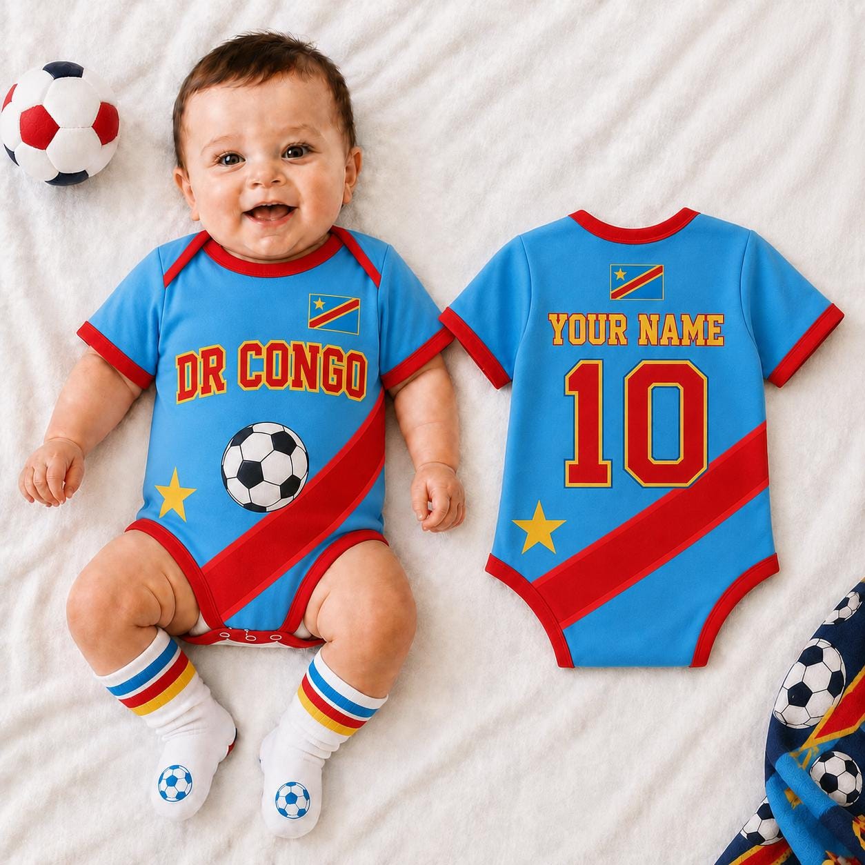 Personalized DR Congo Baby Onesie, Custom Soccer Baby Bodysuit, Congo Flag Baby Gift