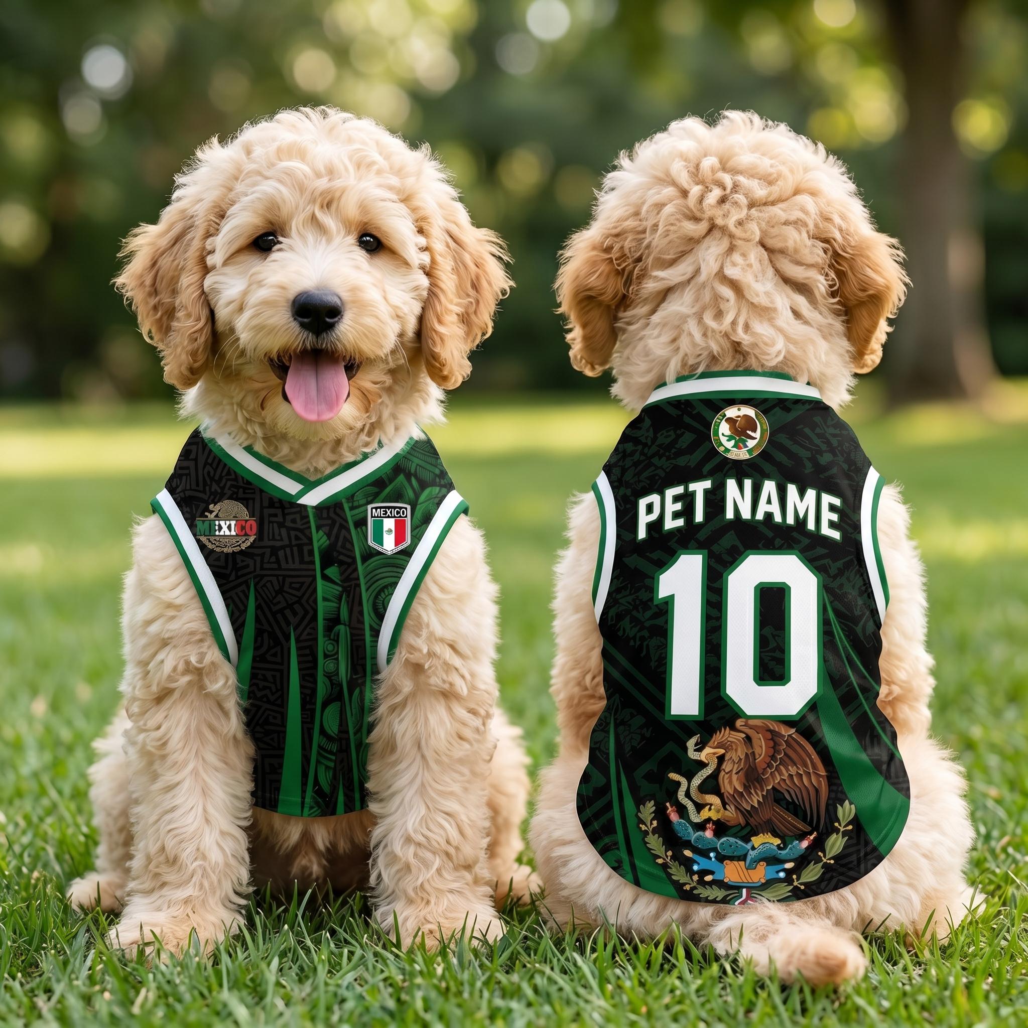 Personalized Mexico Pet Soccer Jersey, Custom Dog Cat Football Shirt, Name Number Puppy Sportswear