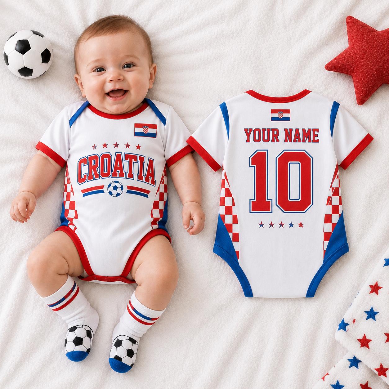 Personalized Croatia Baby Bodysuit, Croatia Soccer Romper, Custom Name Number Outfit, Baby Shower Gift