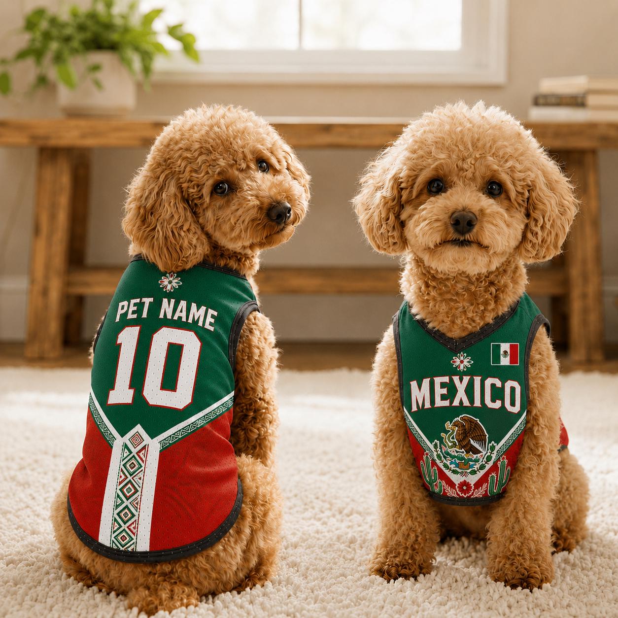 Personalized Mexico Pet Soccer Jersey, Soccer Outfit for Dogs Cats, Mexico Football Shirt