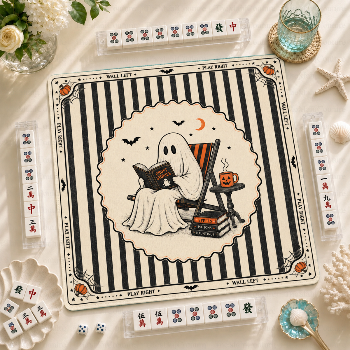 Halloween Mahjong Mat, Ghost Mahjong Gift, Halloween Gift for Mahjong Players