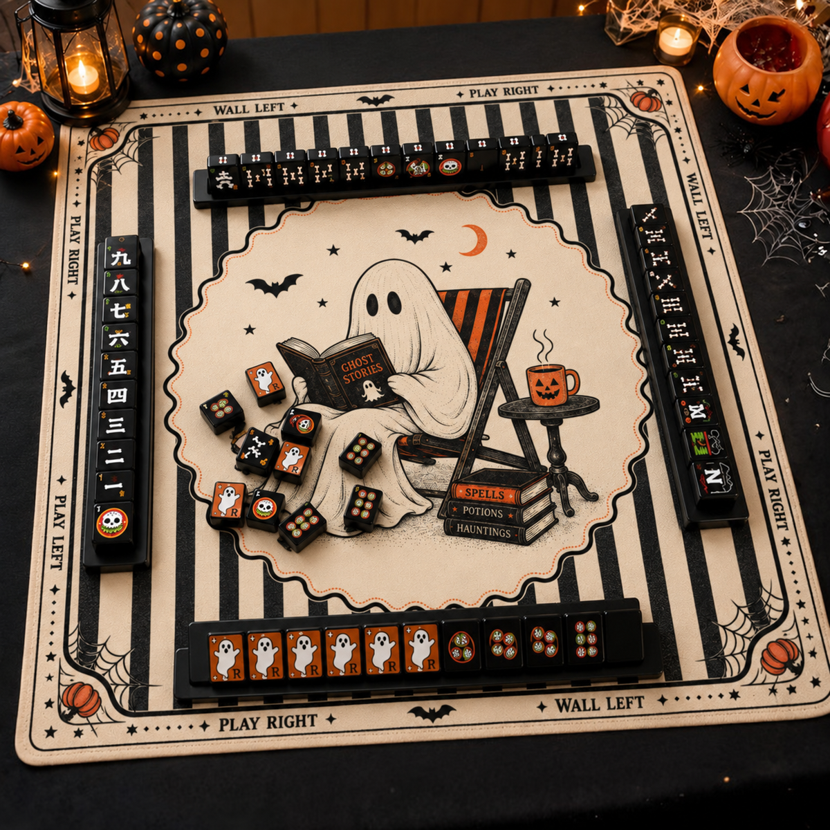 Halloween Mahjong Mat, Ghost Mahjong Gift, Halloween Gift for Mahjong Players