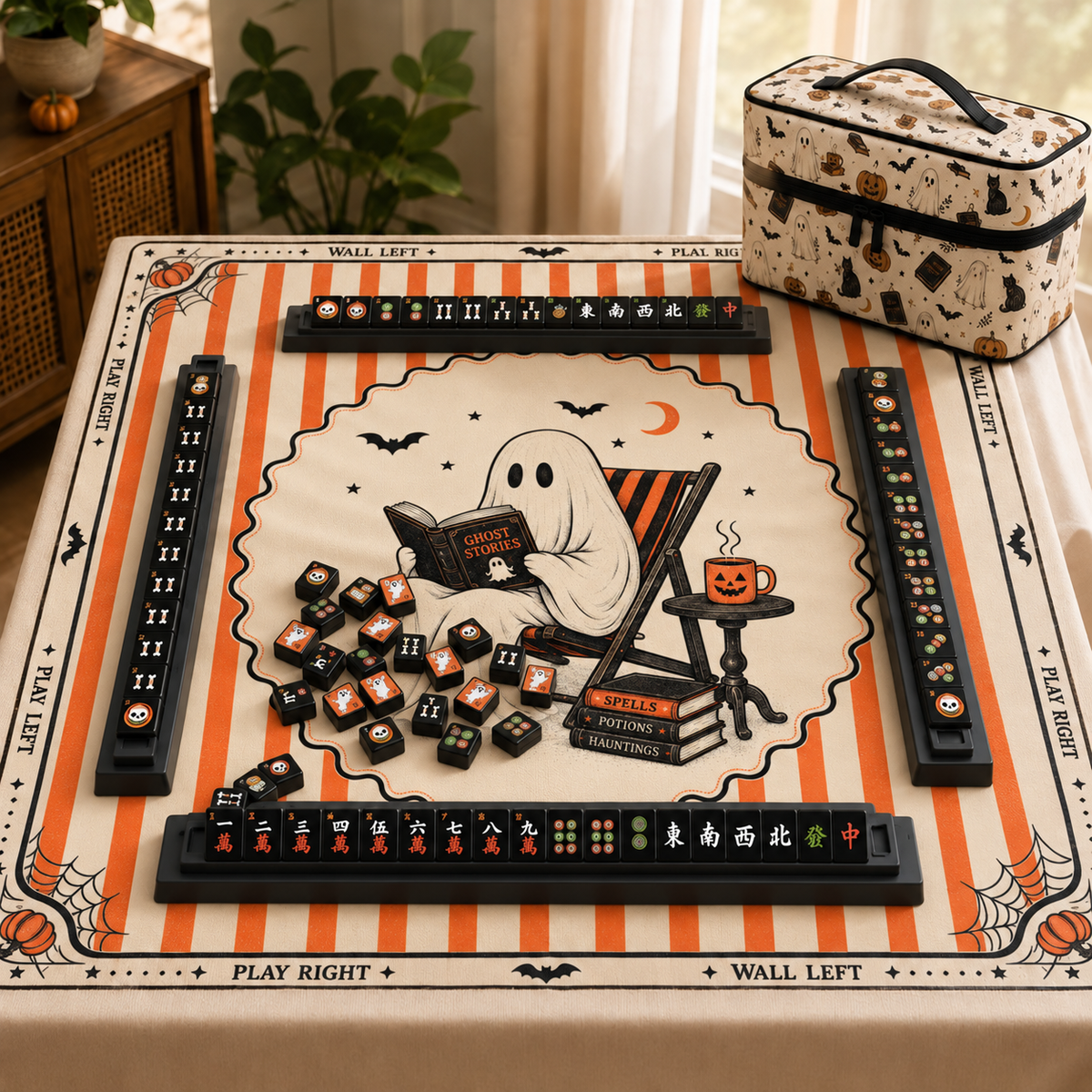 Halloween Mahjong Mat, Ghost Mahjong Gift, Halloween Gift for Mahjong Players