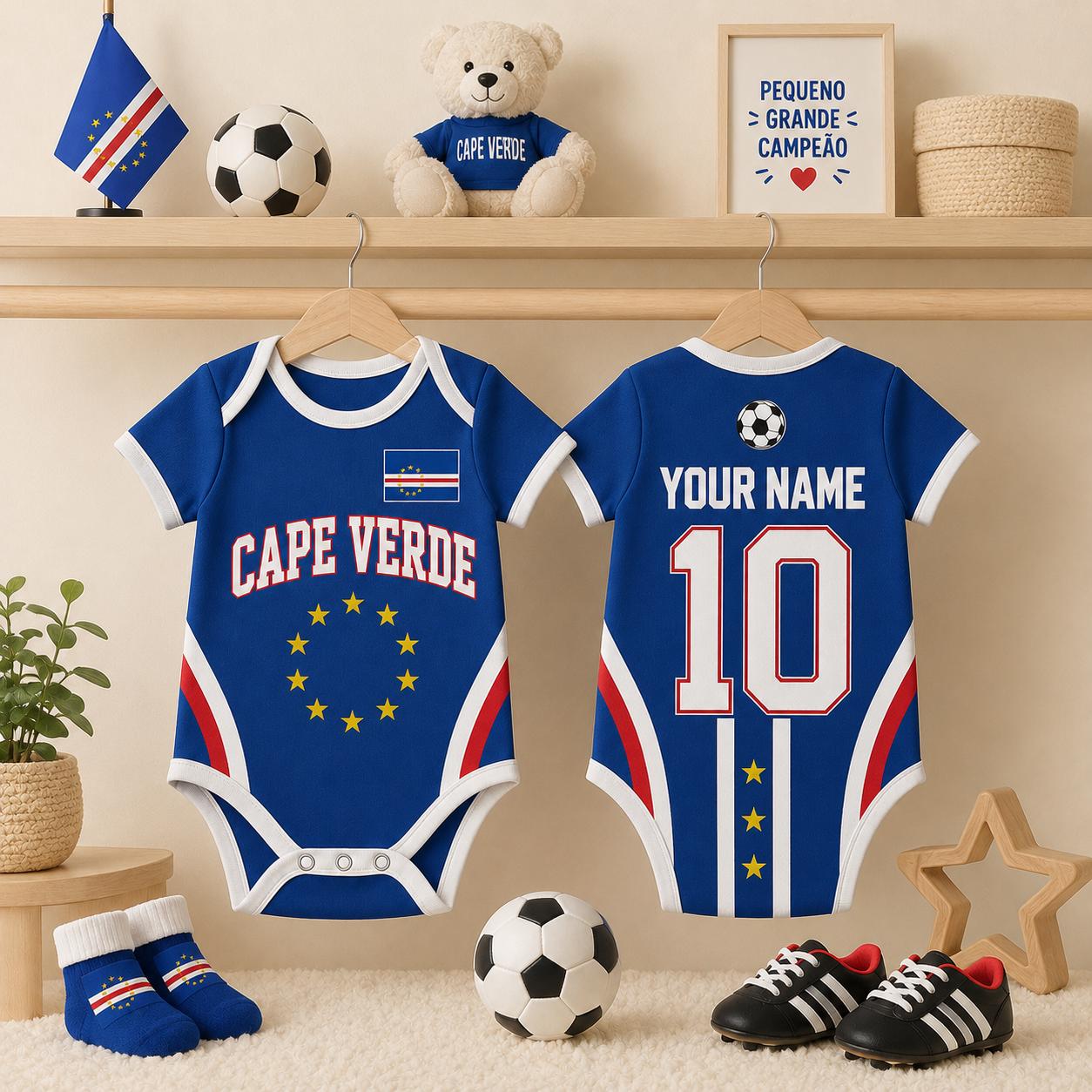 Personalized Cape Verde Baby Bodysuit, Custom Name Soccer Jersey, Infant Football Outfit, Baby Shower Gift