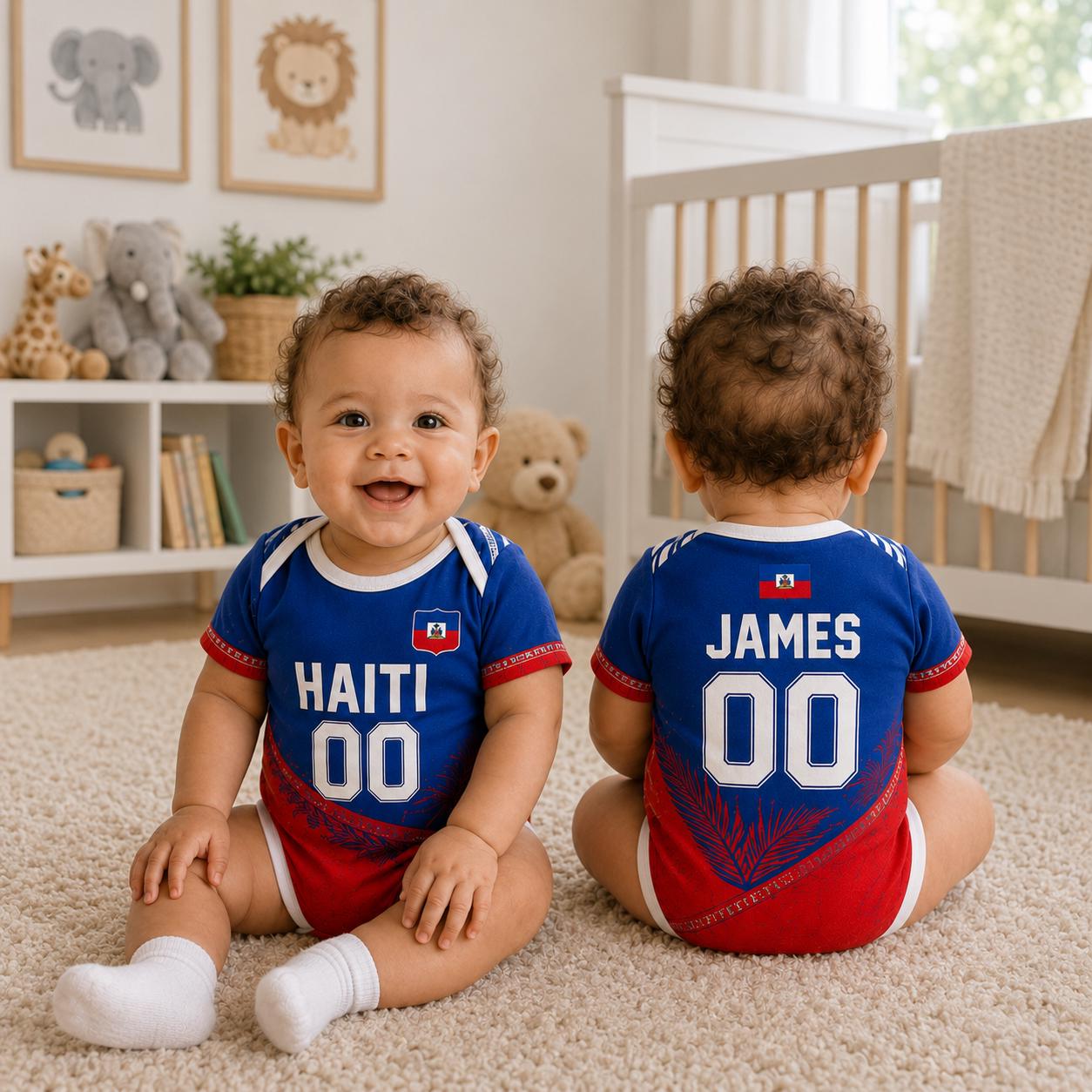 Personalized Haiti Baby Bodysuit, Haiti Soccer Romper, Custom Name Number Outfit, Baby Shower Gift