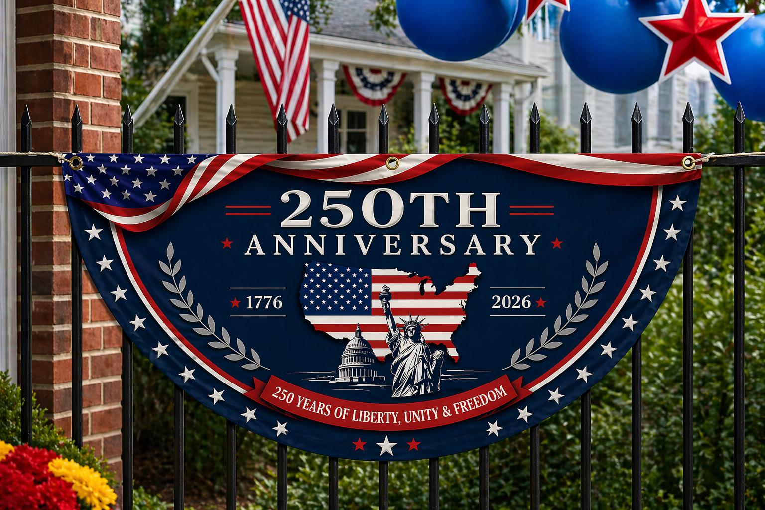 America 250th Anniversary Semicircle Banner Flag, Patriotic USA Outdoor Decor