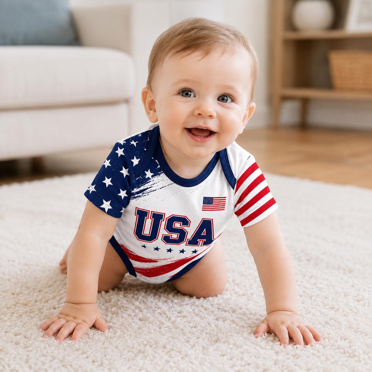 USA Baby Bodysuit | Custom Name Soccer Jersey | Patriotic Infant Outfit | Boys & Girls Football Gift