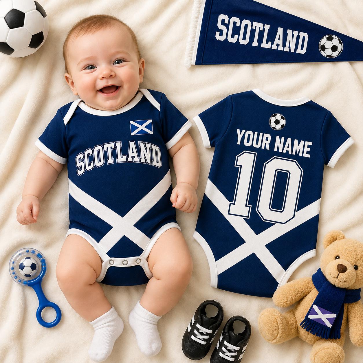 Scotland Baby Soccer Bodysuit, Personalized Football Jersey, Custom Baby Gift, Baby Shower Gift