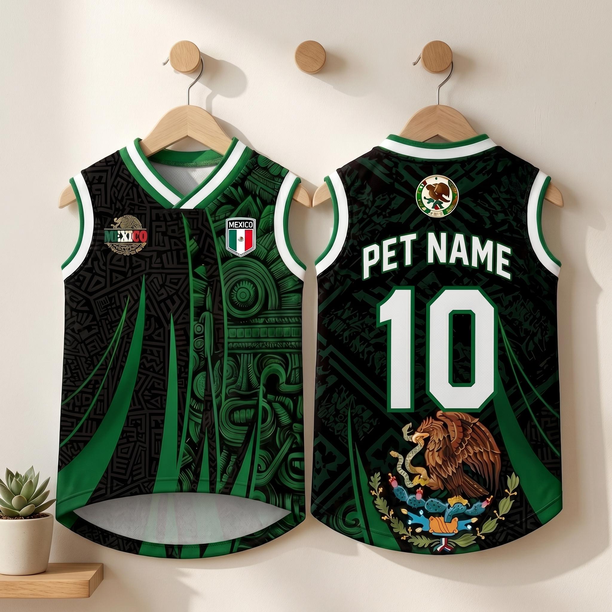 Personalized Mexico Pet Soccer Jersey, Custom Dog Cat Football Shirt, Name Number Puppy Sportswear
