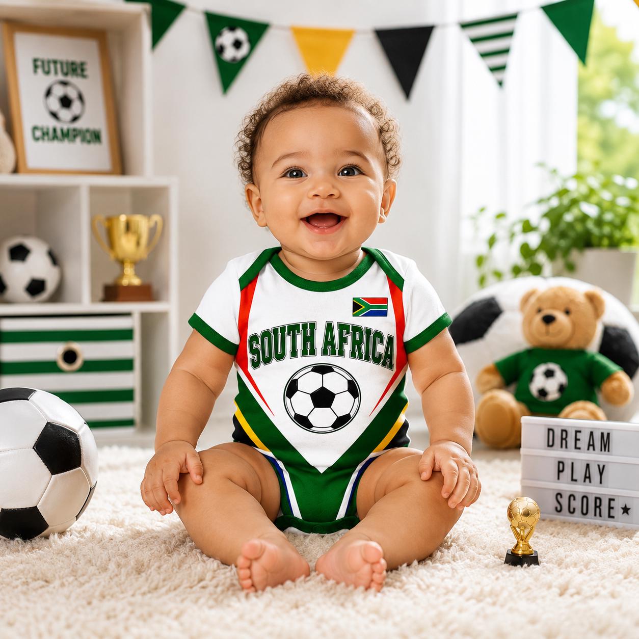 Custom South Africa Soccer Baby Onesie, Personalized South Africa Football Baby Bodysuit