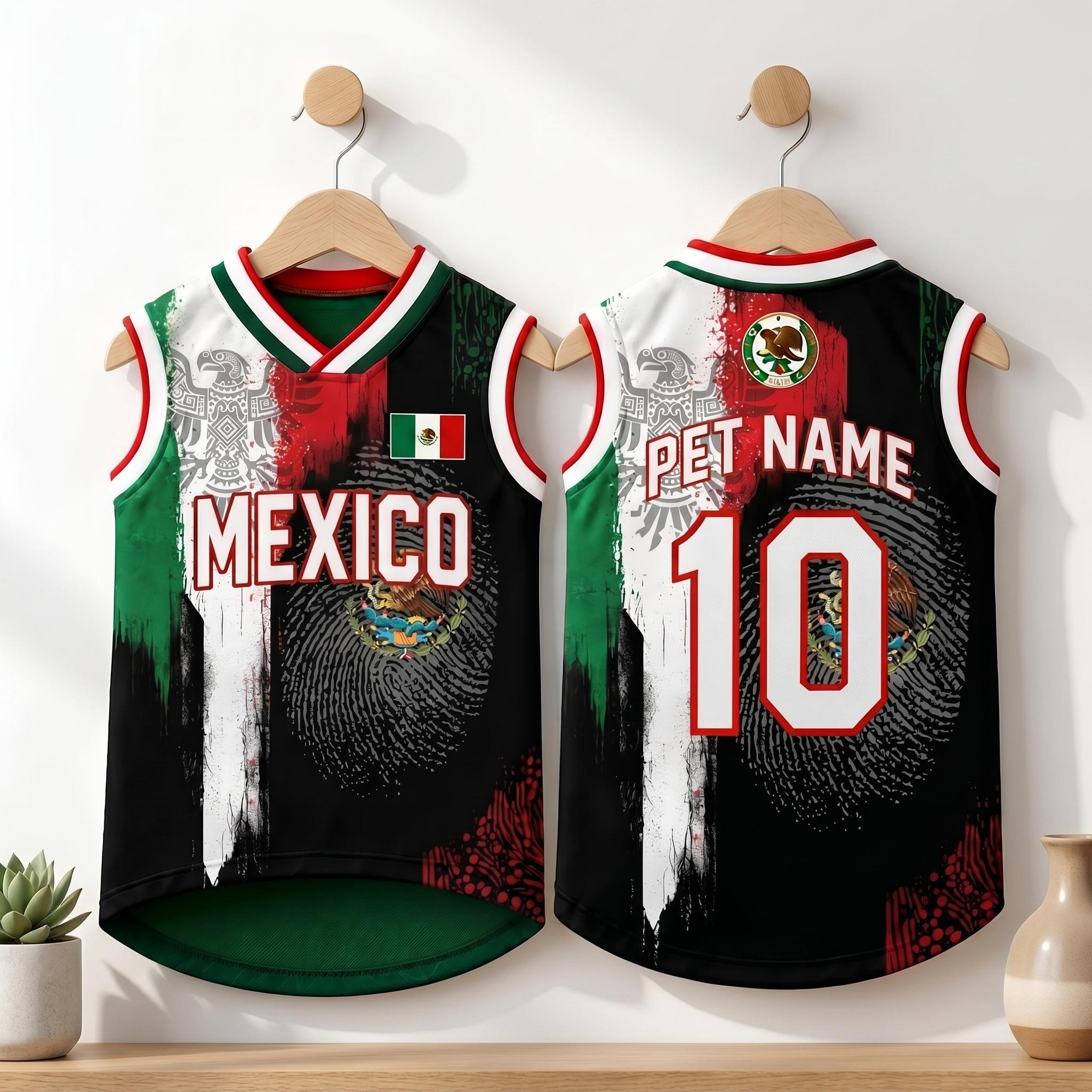 Personalized Mexico Dog Soccer Jersey, Custom Pet Football Shirt, Name Number Pet Jersey