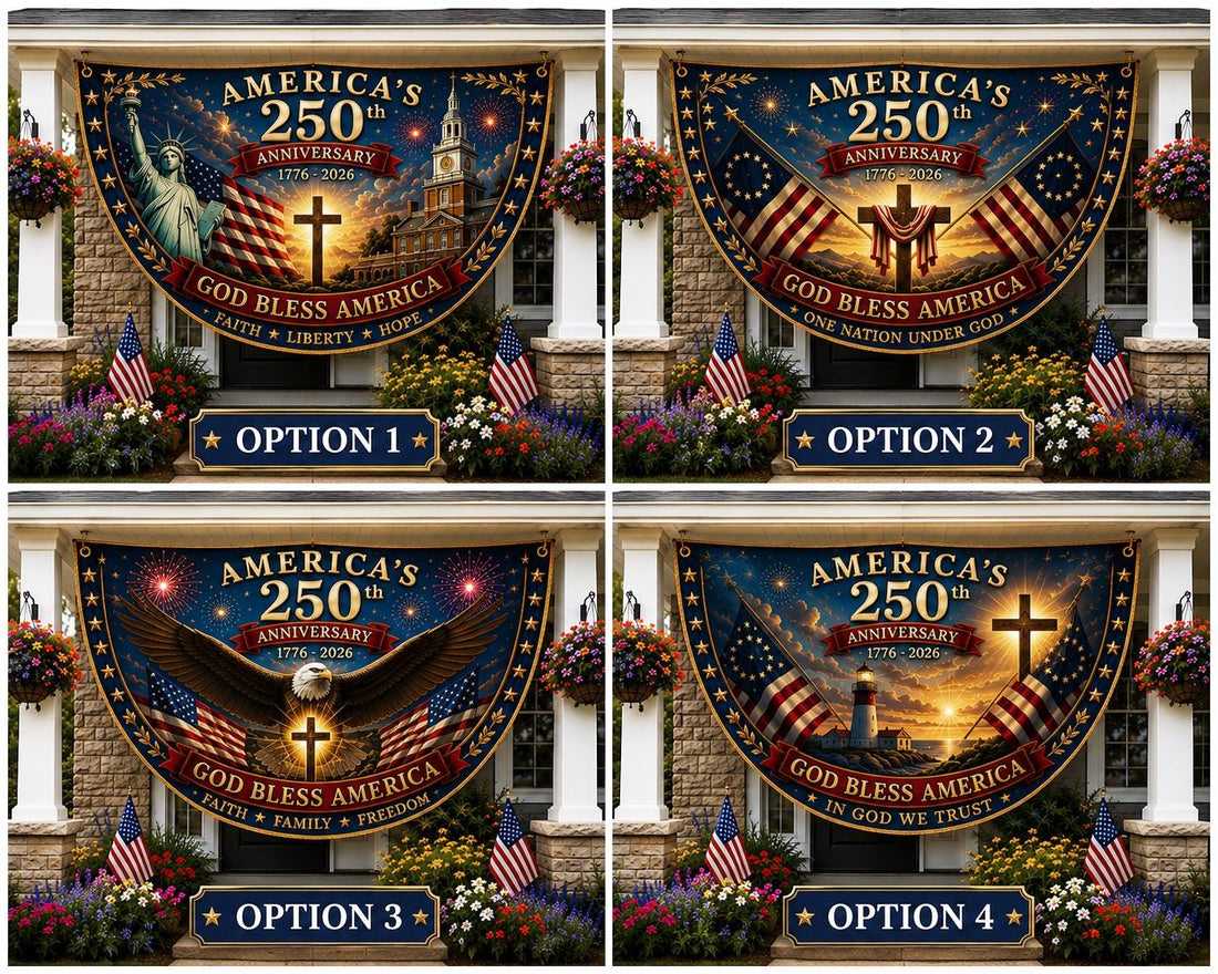 USA 250th Anniversary Patriotic Bunting Banner, America 1776–2026 Semicircle Fence Flag, Christian Freedom Porch Decor