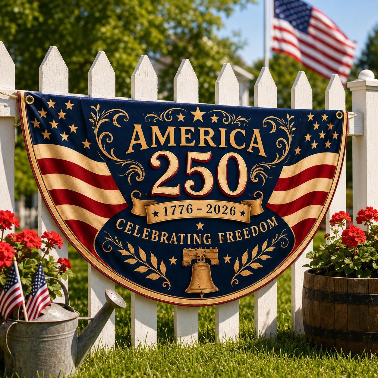 America 250th Anniversary Banner, Patriotic Porch Decor, Semicircle Bunting Flag, Fourth of July Outdoor Decor